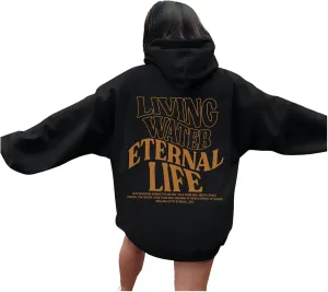 Living Water Eternal Life Christian Womens Hoodies Jesus Faith Graphic Oversized Long Sleeve Sweatshirts Fall Casual Pullover