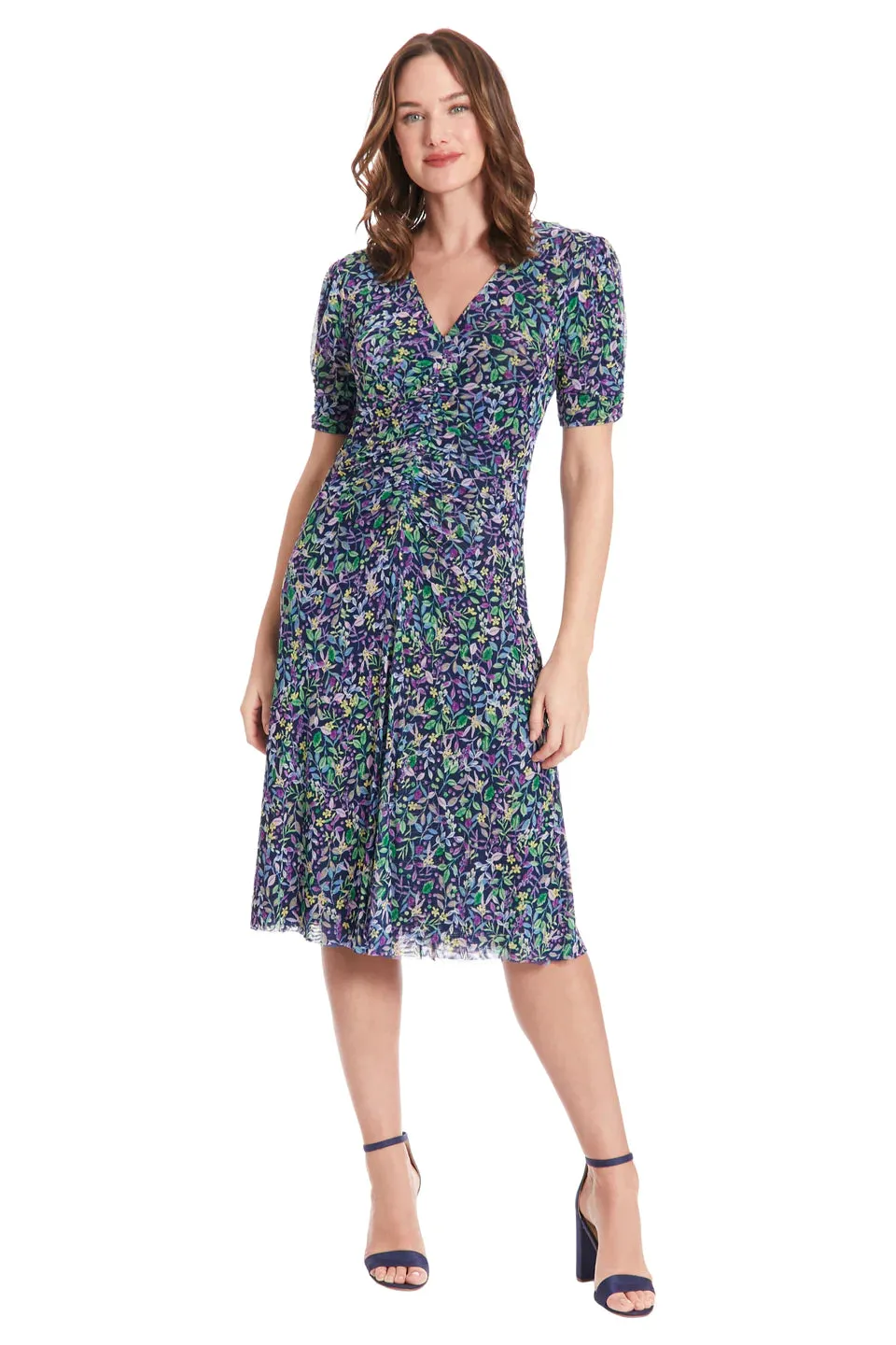 London Times Reversible Zemira Mesh Midi Dress In Navy Multi