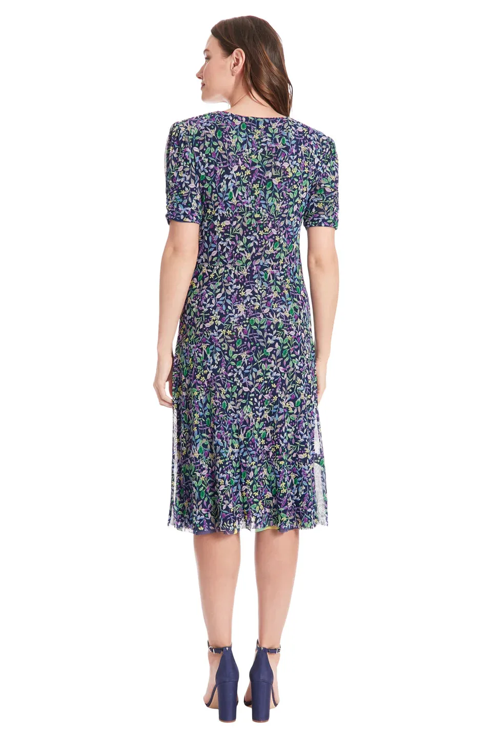 London Times Reversible Zemira Mesh Midi Dress In Navy Multi