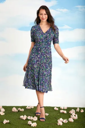 London Times Reversible Zemira Mesh Midi Dress In Navy Multi