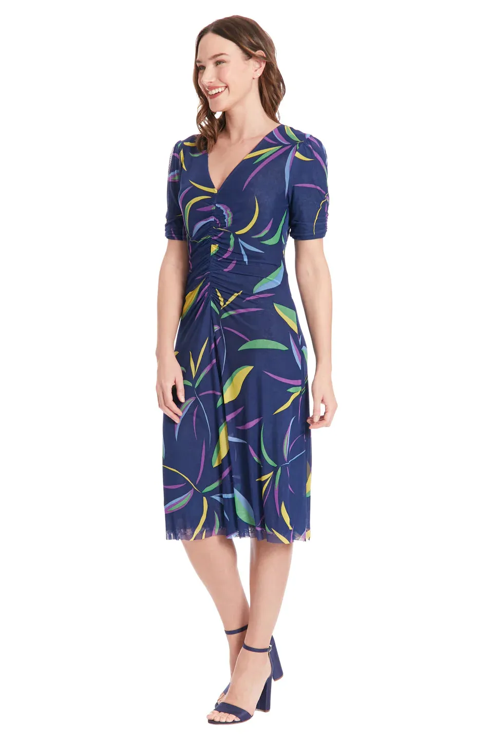 London Times Reversible Zemira Mesh Midi Dress In Navy Multi