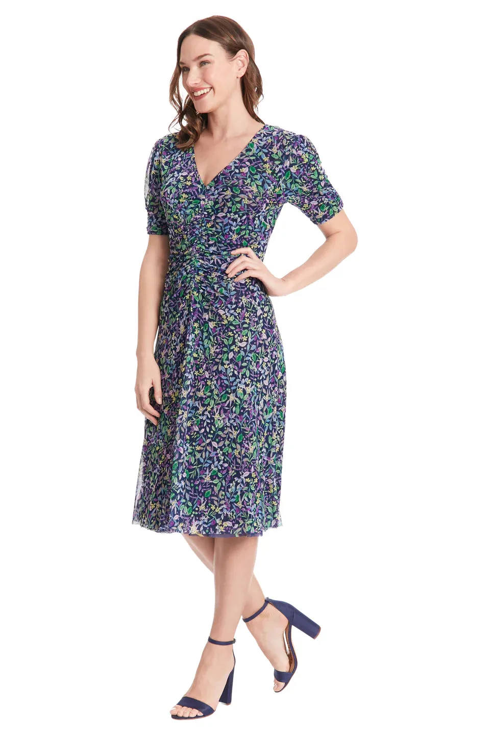 London Times Reversible Zemira Mesh Midi Dress In Navy Multi
