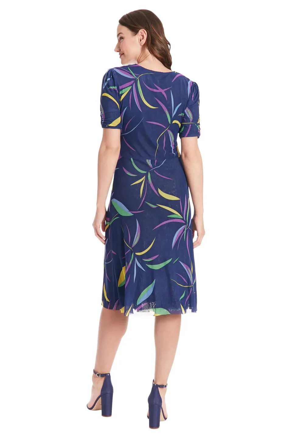 London Times Reversible Zemira Mesh Midi Dress In Navy Multi