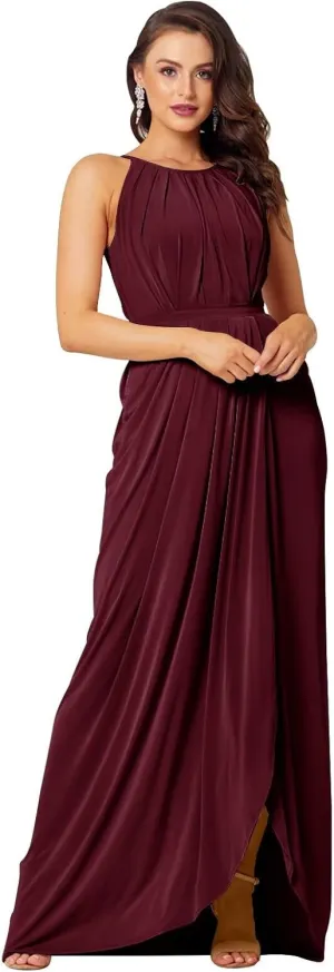 Long Chiffon Bridesmaid Dresses for Women Halter Pleated Corset Wedding Guest Dress Sleeveless Formal Gown