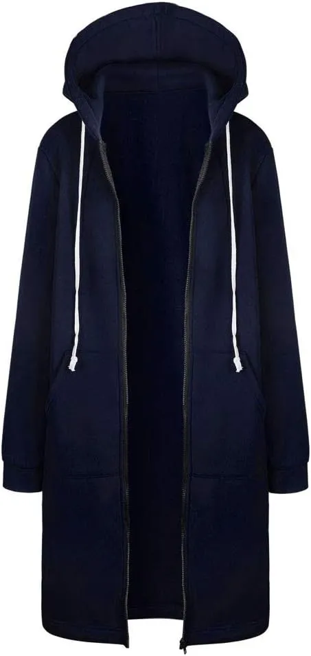 Long Hoodie for Women 2024 Casual Zip Up Drawstring Fleece Sweatshirt Oversized Jackets Coat Lightweight Fall Clothes