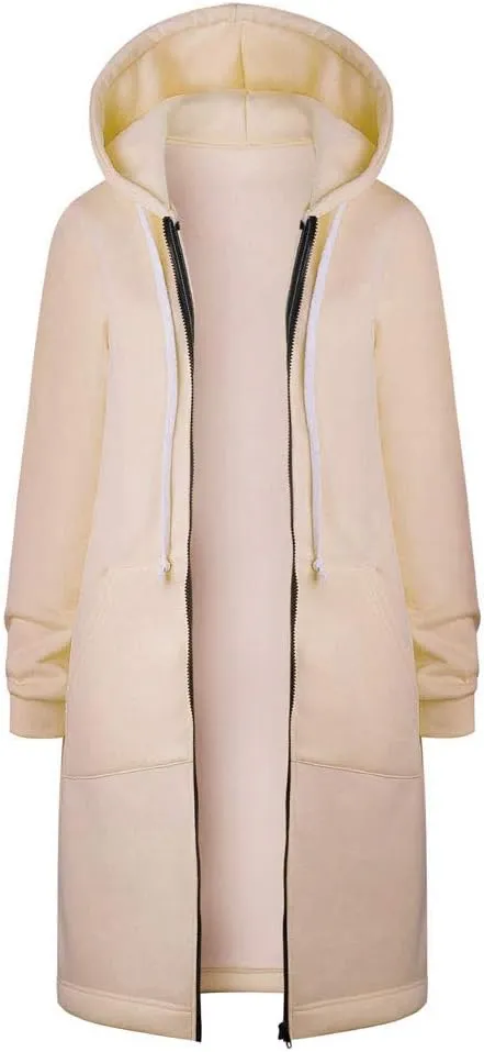 Long Hoodie for Women 2024 Casual Zip Up Drawstring Fleece Sweatshirt Oversized Jackets Coat Lightweight Fall Clothes