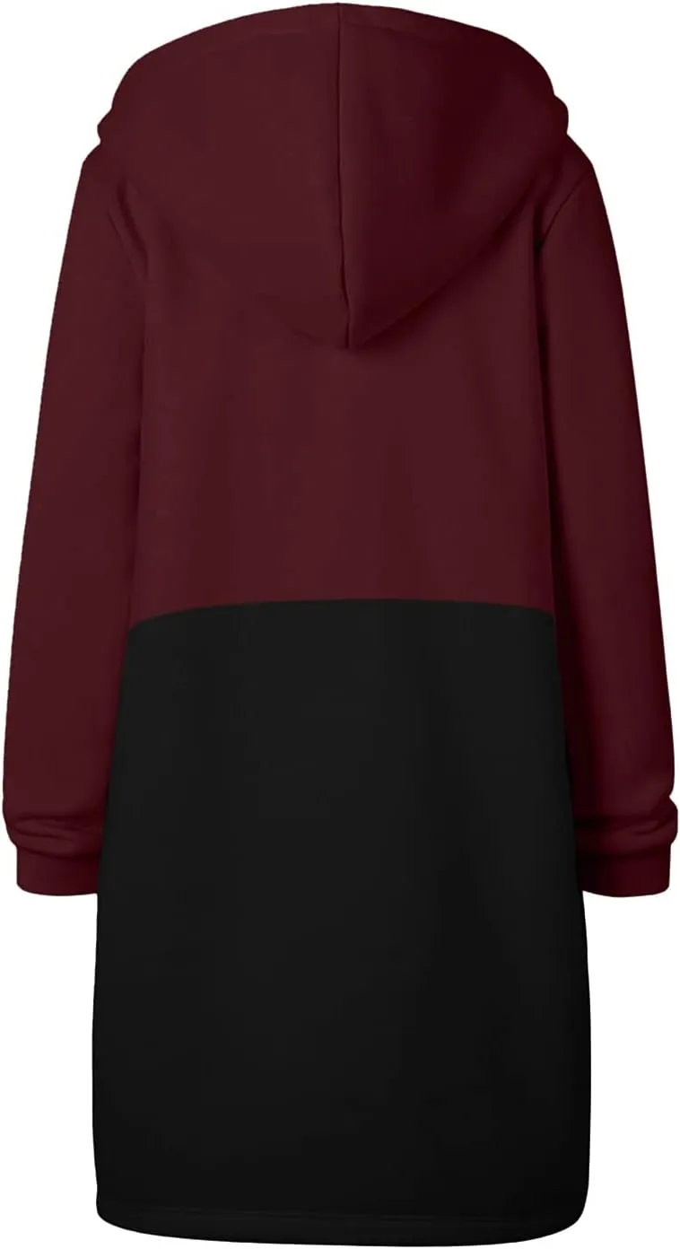 Long Hoodie for Women 2024 Casual Zip Up Drawstring Fleece Sweatshirt Oversized Jackets Coat Lightweight Fall Clothes