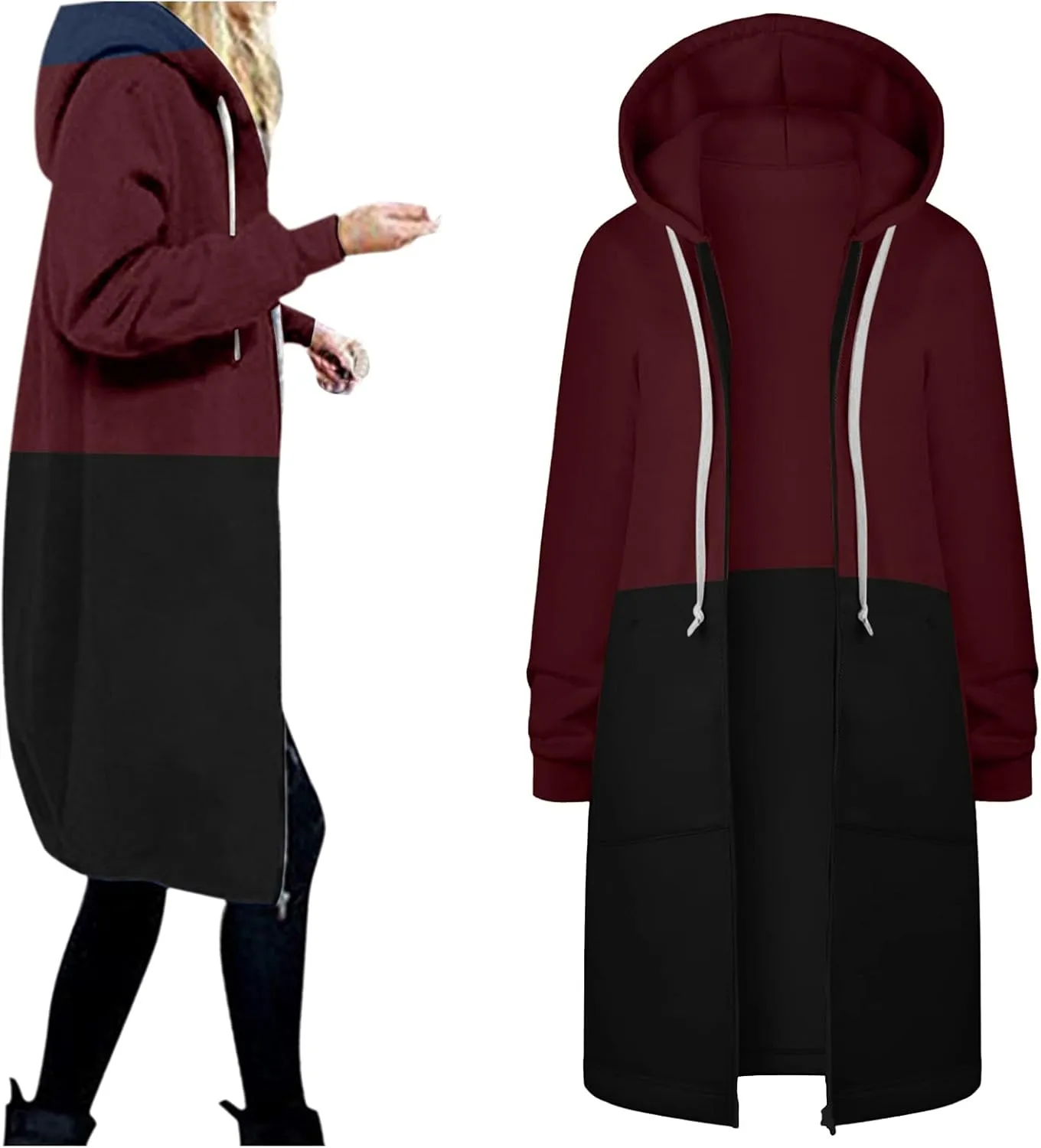 Long Hoodie for Women 2024 Casual Zip Up Drawstring Fleece Sweatshirt Oversized Jackets Coat Lightweight Fall Clothes