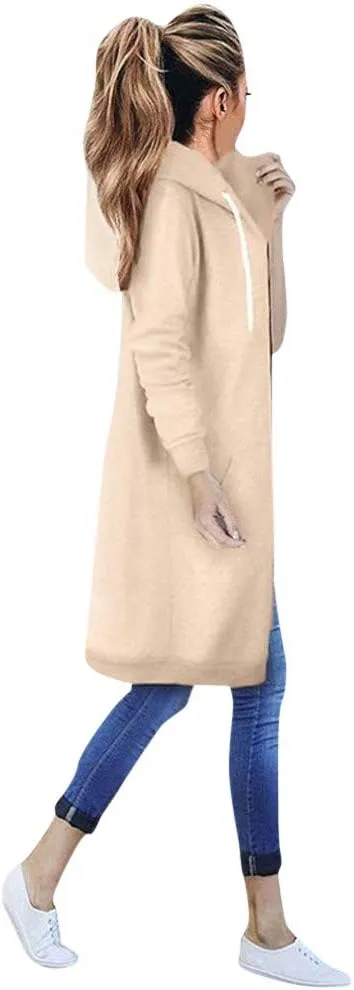 Long Hoodie for Women 2024 Casual Zip Up Drawstring Fleece Sweatshirt Oversized Jackets Coat Lightweight Fall Clothes