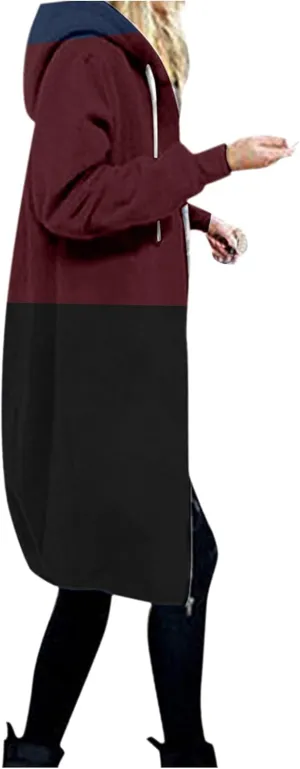 Long Hoodie for Women 2024 Casual Zip Up Drawstring Fleece Sweatshirt Oversized Jackets Coat Lightweight Fall Clothes