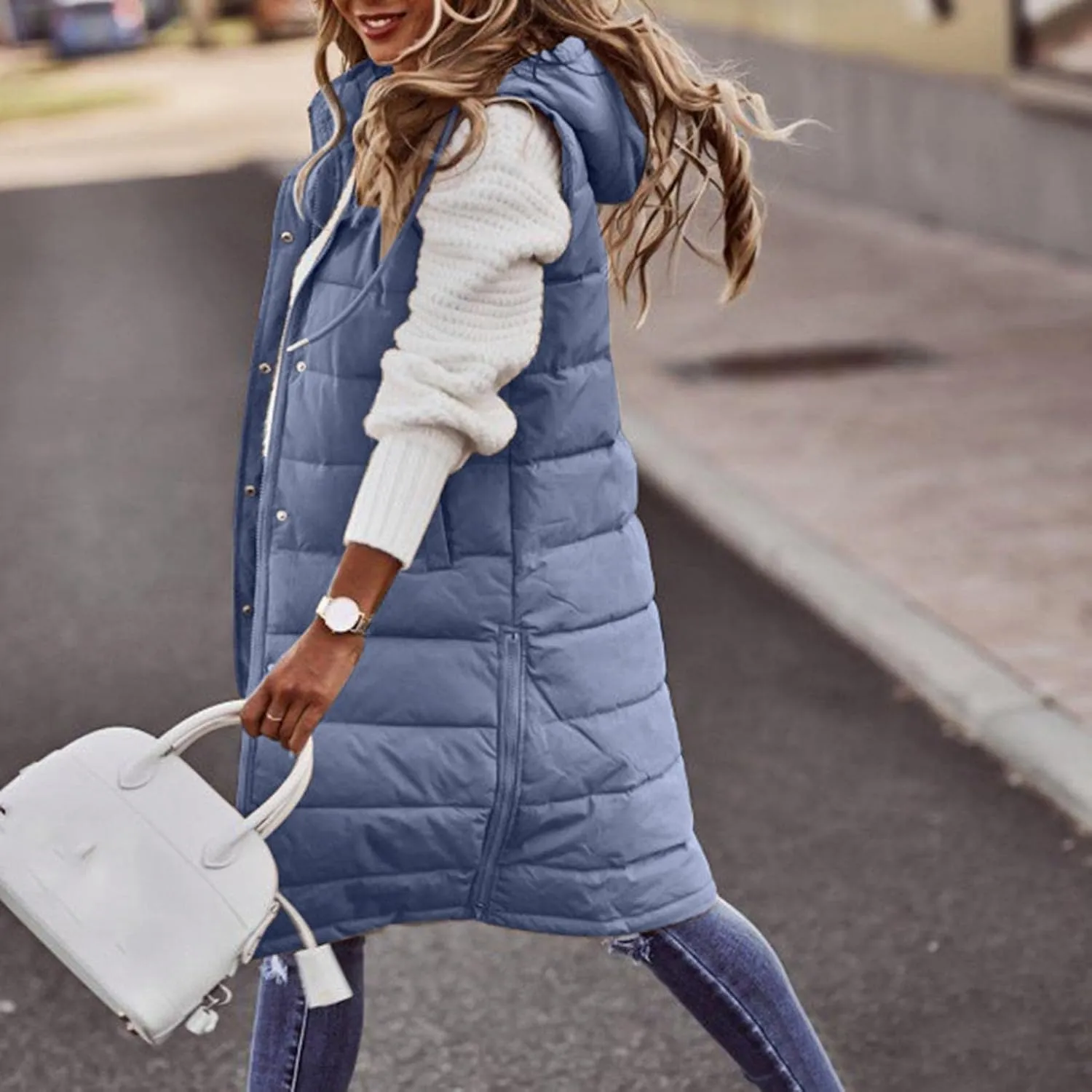 Long Puffer Vest for Women Sleveless Hoodies Quilted Vest Oversized Outdoor Puffer Down Coats Thickened Warm Jackets