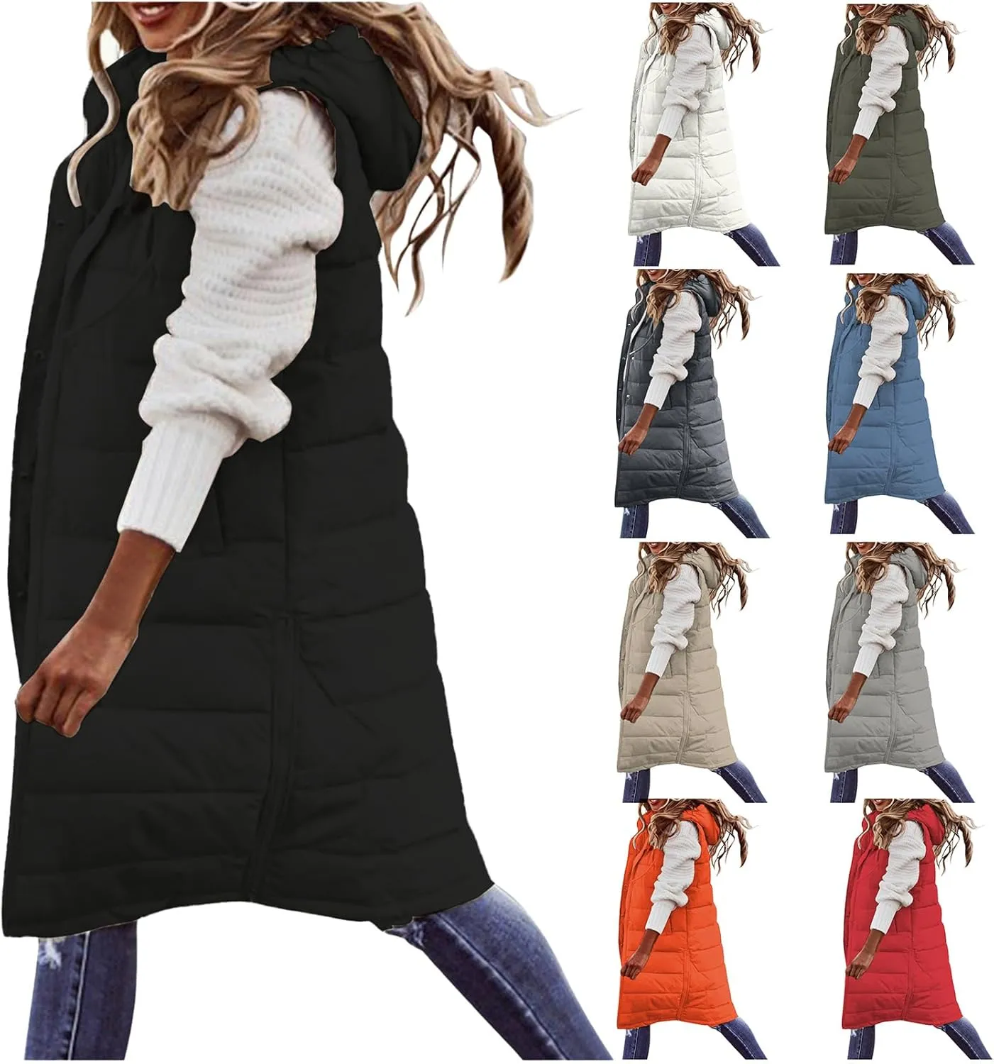 Long Puffer Vest for Women Sleveless Hoodies Quilted Vest Oversized Outdoor Puffer Down Coats Thickened Warm Jackets