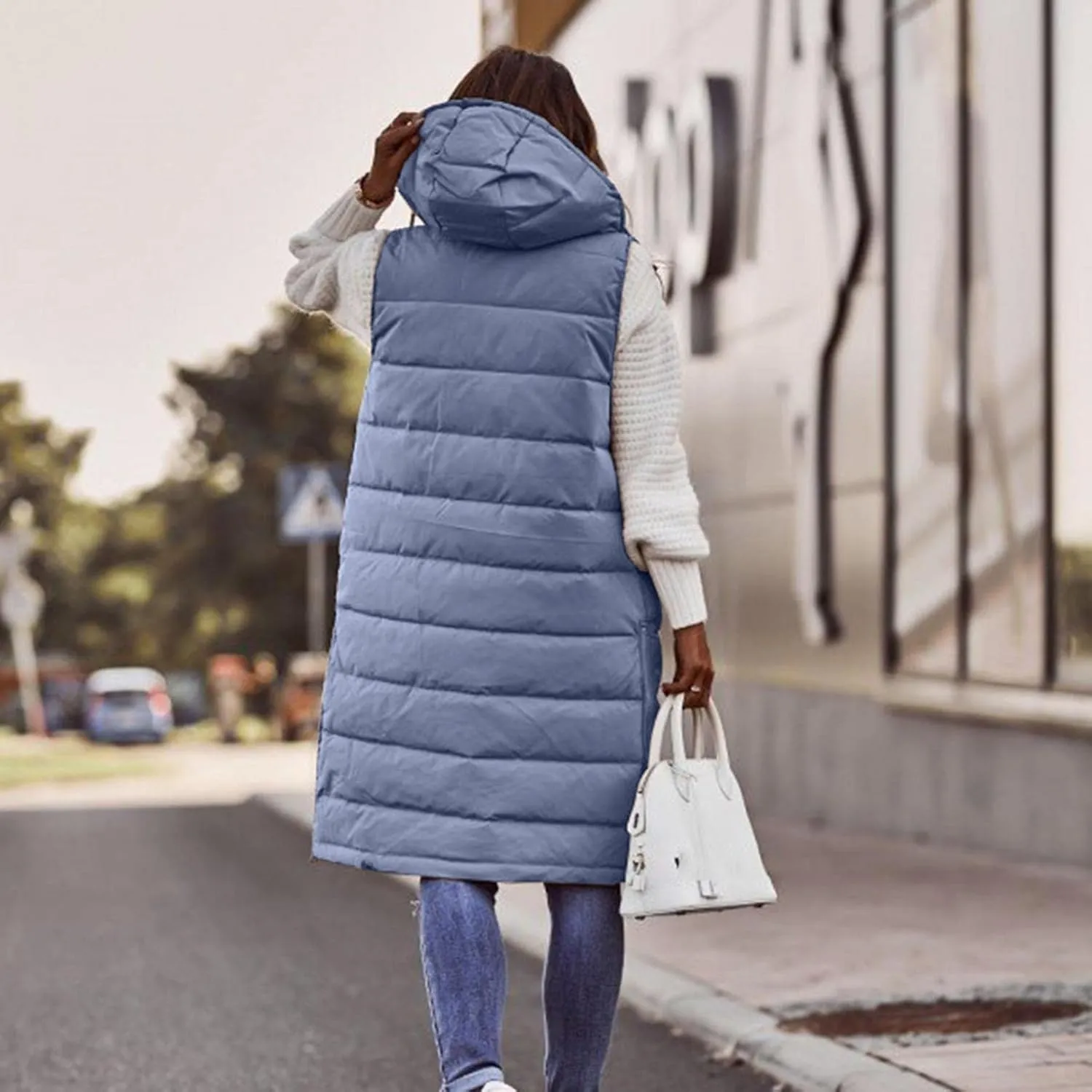 Long Puffer Vest for Women Sleveless Hoodies Quilted Vest Oversized Outdoor Puffer Down Coats Thickened Warm Jackets