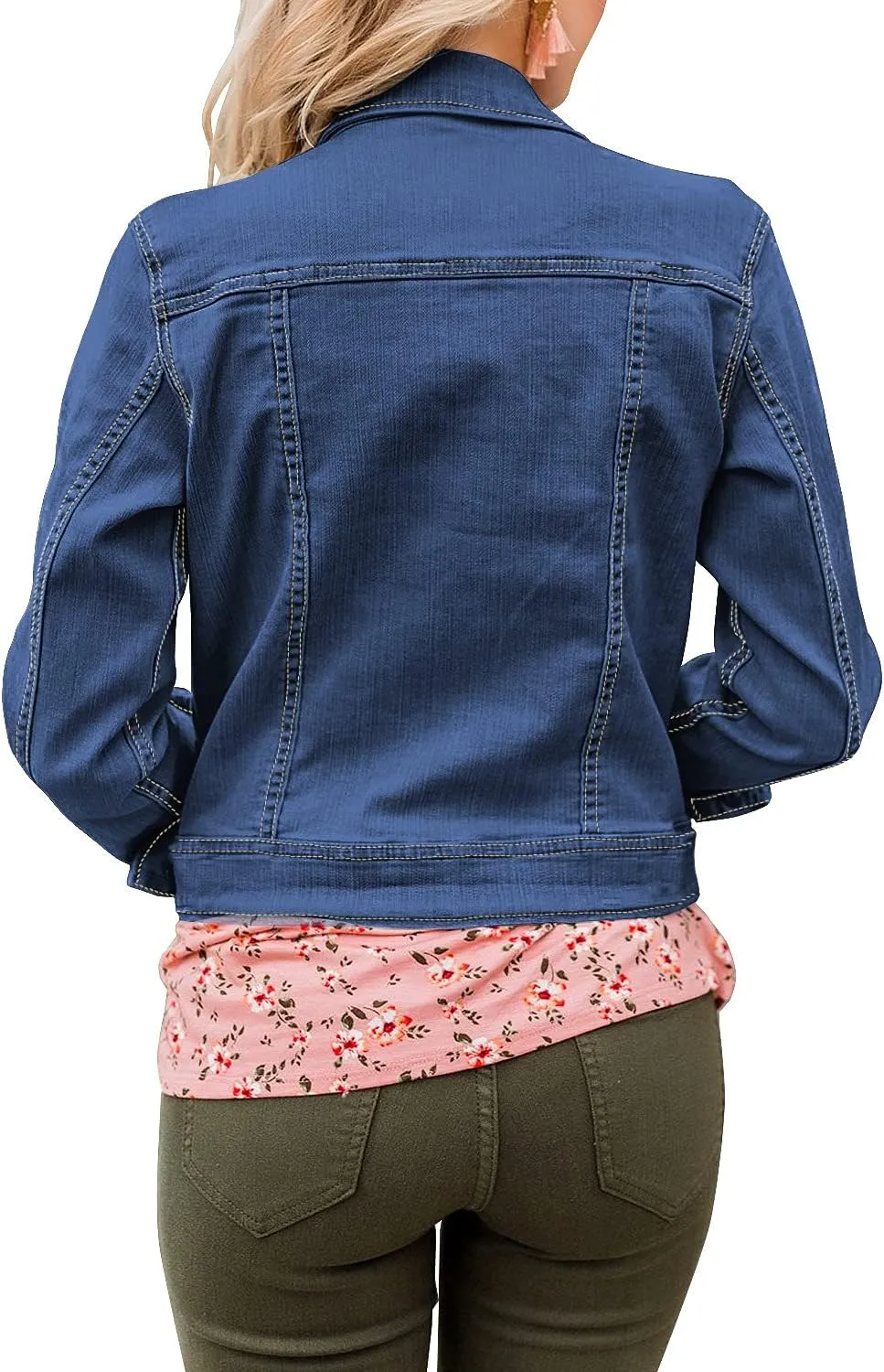 LookbookStore Women's Basic Long Sleeves Button Down Fitted Denim Jean Jackets