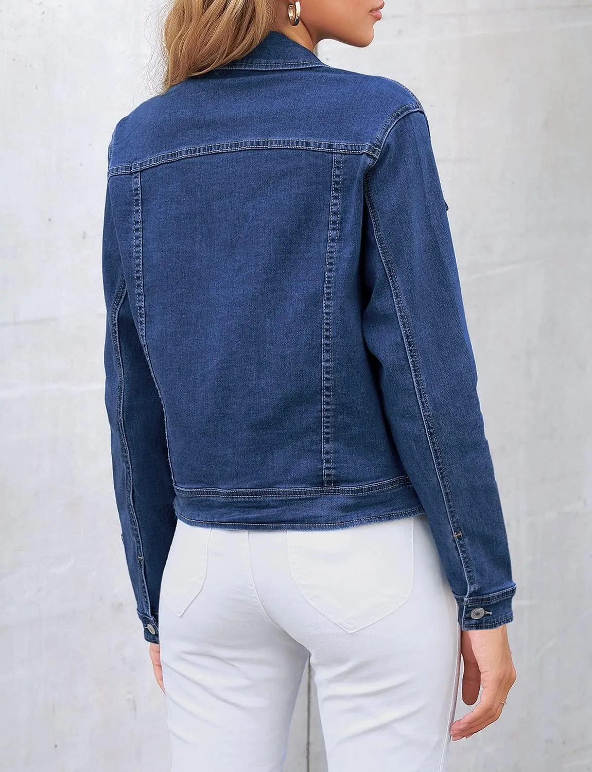 LookbookStore Women's Basic Long Sleeves Button Down Fitted Denim Jean Jackets