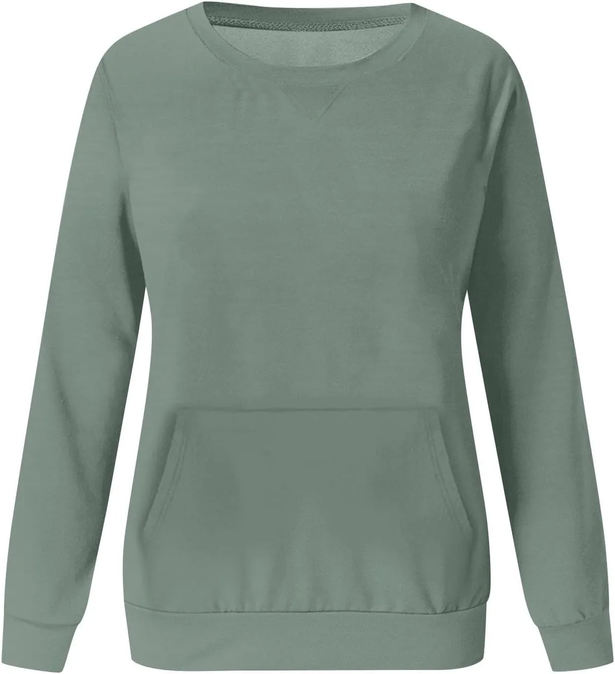 LRMQS Womens Crewneck Long Sleeve Sweatshirt with Kangaroo Pocket Solid Color Pullover Sweatshirts Fall 2023 Fashion Shirt