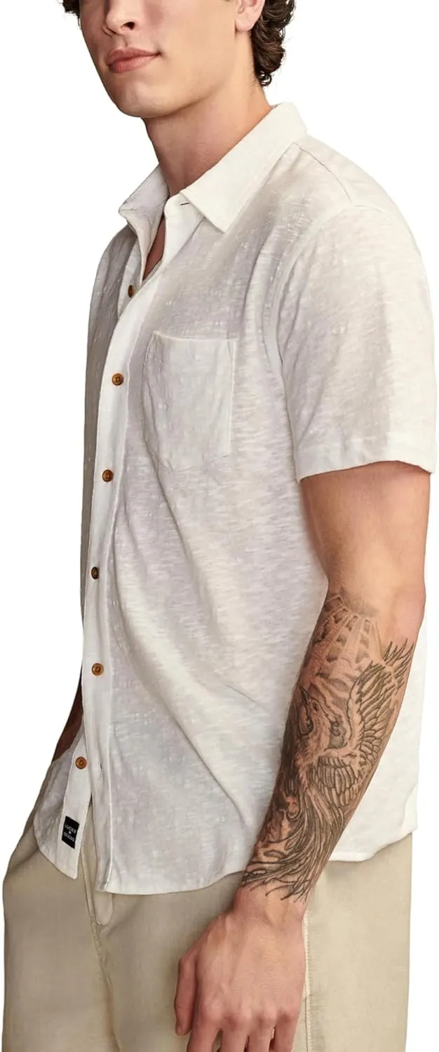 Lucky Brand Men's Linen Short Sleeve Button UP Shirt