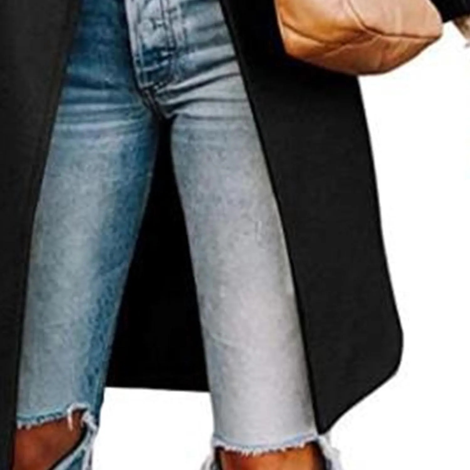 Maiyifu-GJ Womens Notched Lapel Mid Long Trench Coat Double Breasted Wool Blend Coat Winter Casual Long Jackets