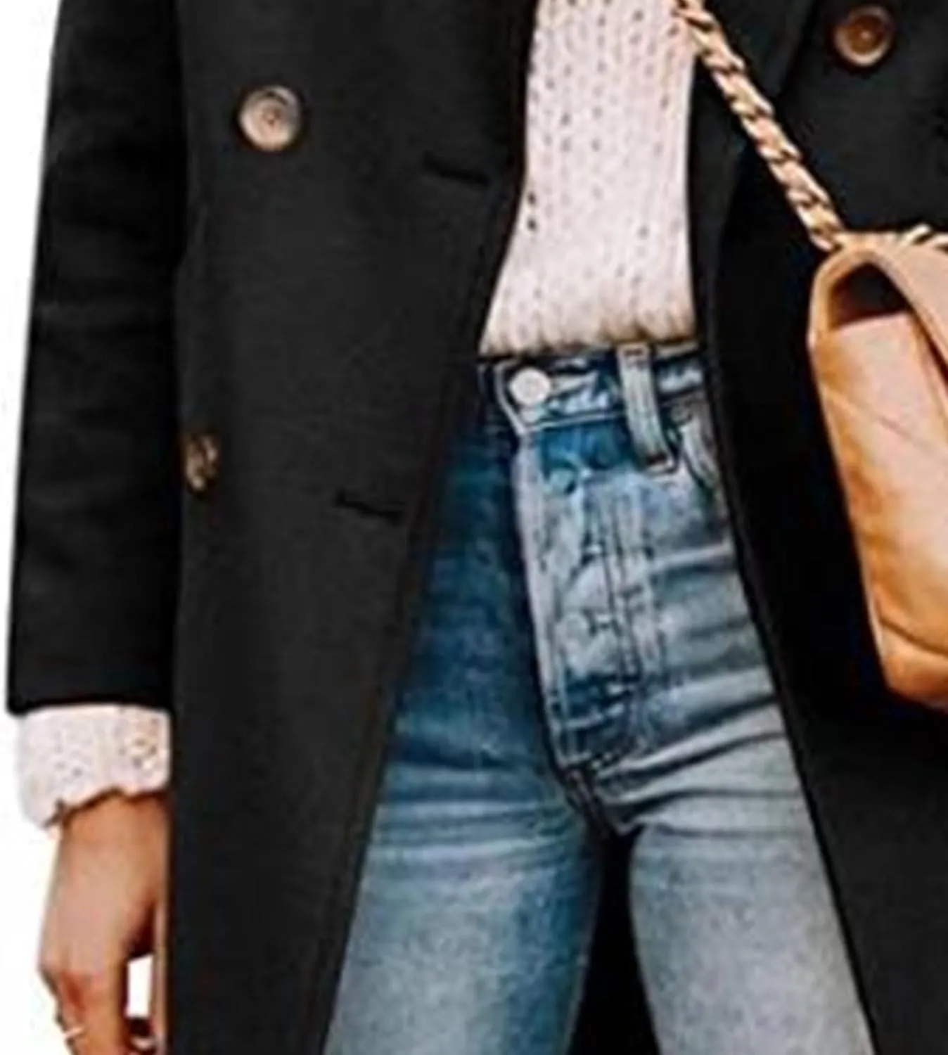 Maiyifu-GJ Womens Notched Lapel Mid Long Trench Coat Double Breasted Wool Blend Coat Winter Casual Long Jackets