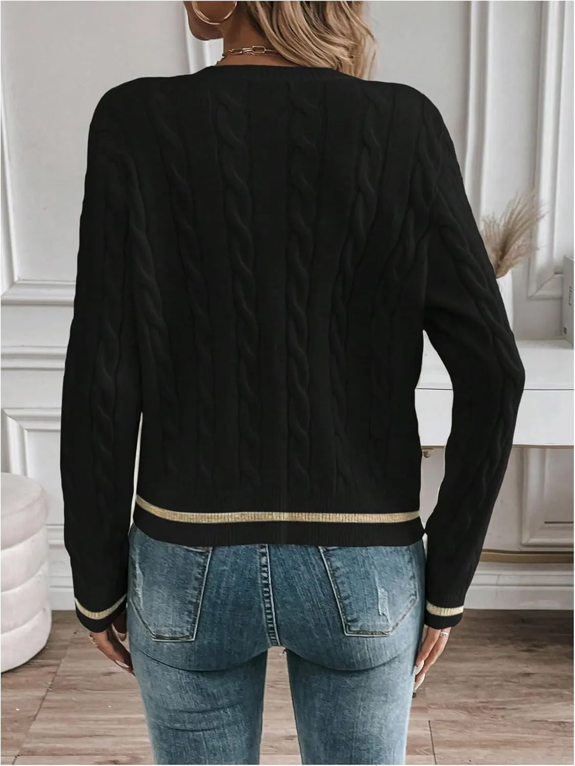 MakeMeChic Women's Cardigan Sweaters Cable Knit Sweater Button Down Shirt