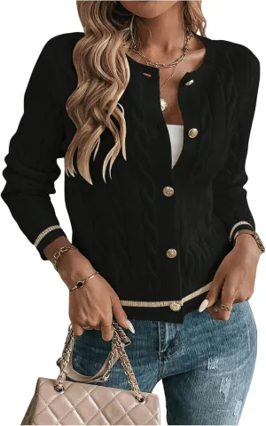 MakeMeChic Women's Cardigan Sweaters Cable Knit Sweater Button Down Shirt