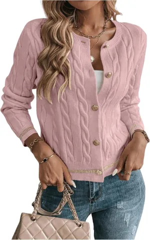 MakeMeChic Women's Cardigan Sweaters Cable Knit Sweater Button Down Shirt