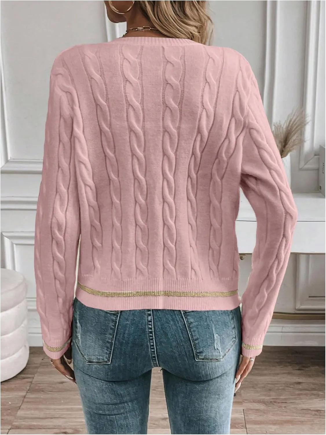 MakeMeChic Women's Cardigan Sweaters Cable Knit Sweater Button Down Shirt