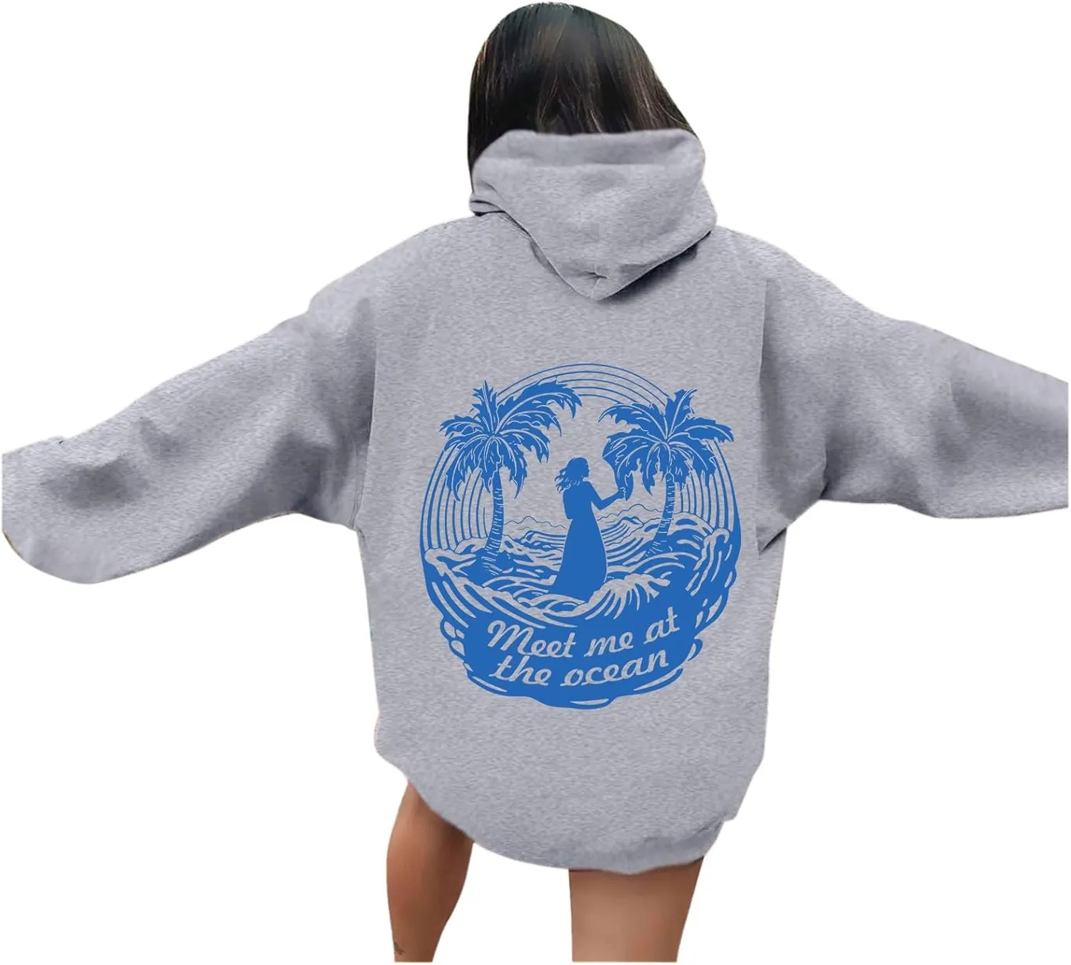 Meet Me at The Ocean Oversized Hoodies for Women Casual Drawstring Sweatshirt Fashion Long Sleeve Pullover