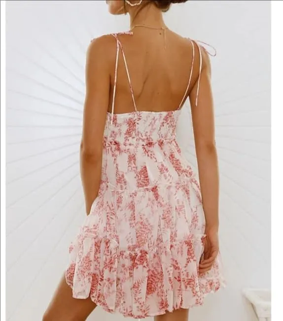 Melliflo Women's Mini Dress Floral Print Strap Tiered Ruffle Hem Scoop Neck Boho Short Dress