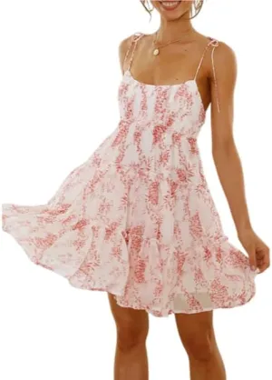 Melliflo Women's Mini Dress Floral Print Strap Tiered Ruffle Hem Scoop Neck Boho Short Dress