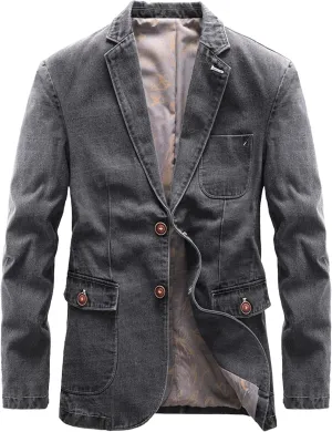 Men Casual Denim Suit Blazer 2 Button Business Vintage Jean Suit Jacket Cowboy Travel Blazer Sport Coat