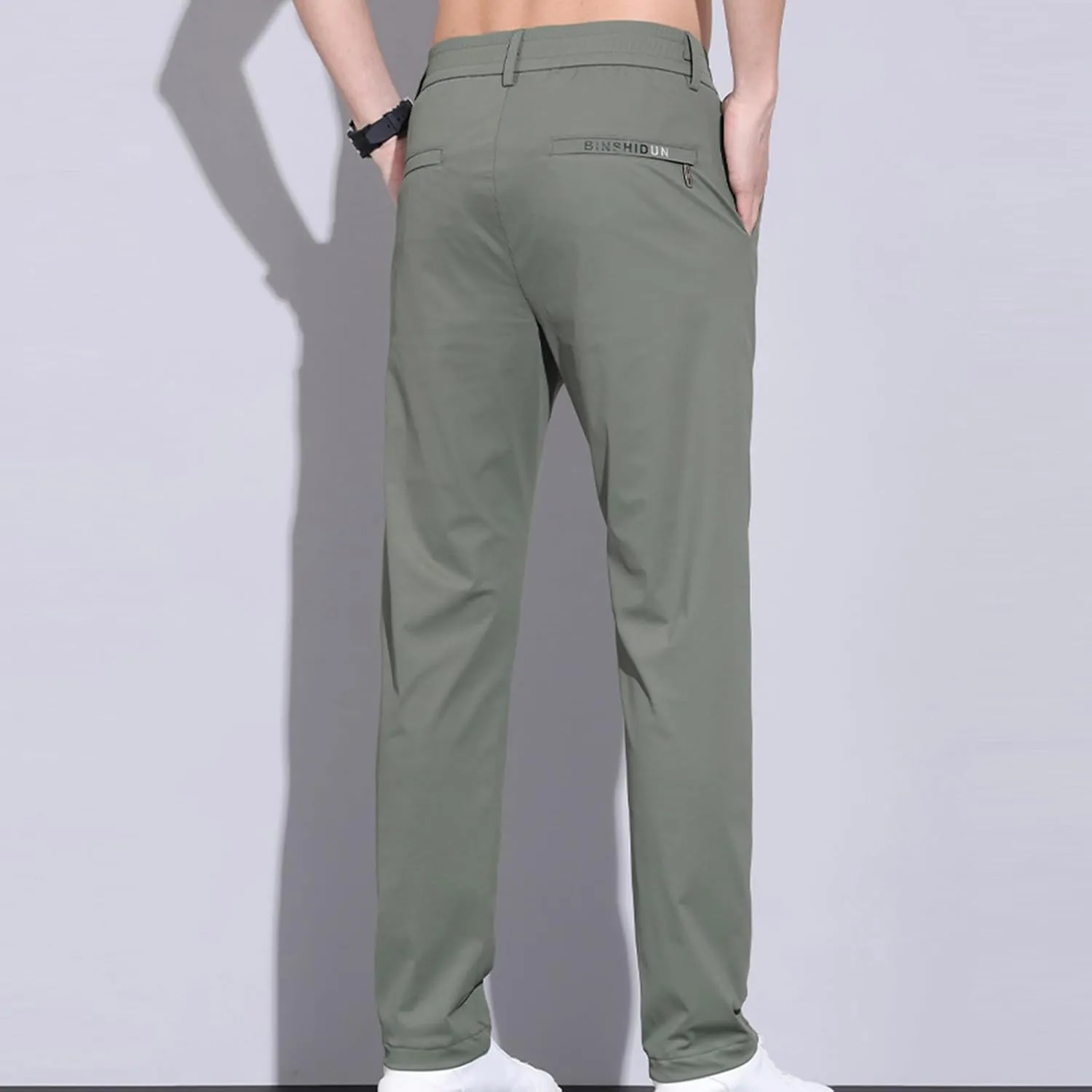 Men Chino Pants Slim Fit Straight Leg Trousers Casual Formal Pants Business Office Work Pant Elasticated Waist Workwear
