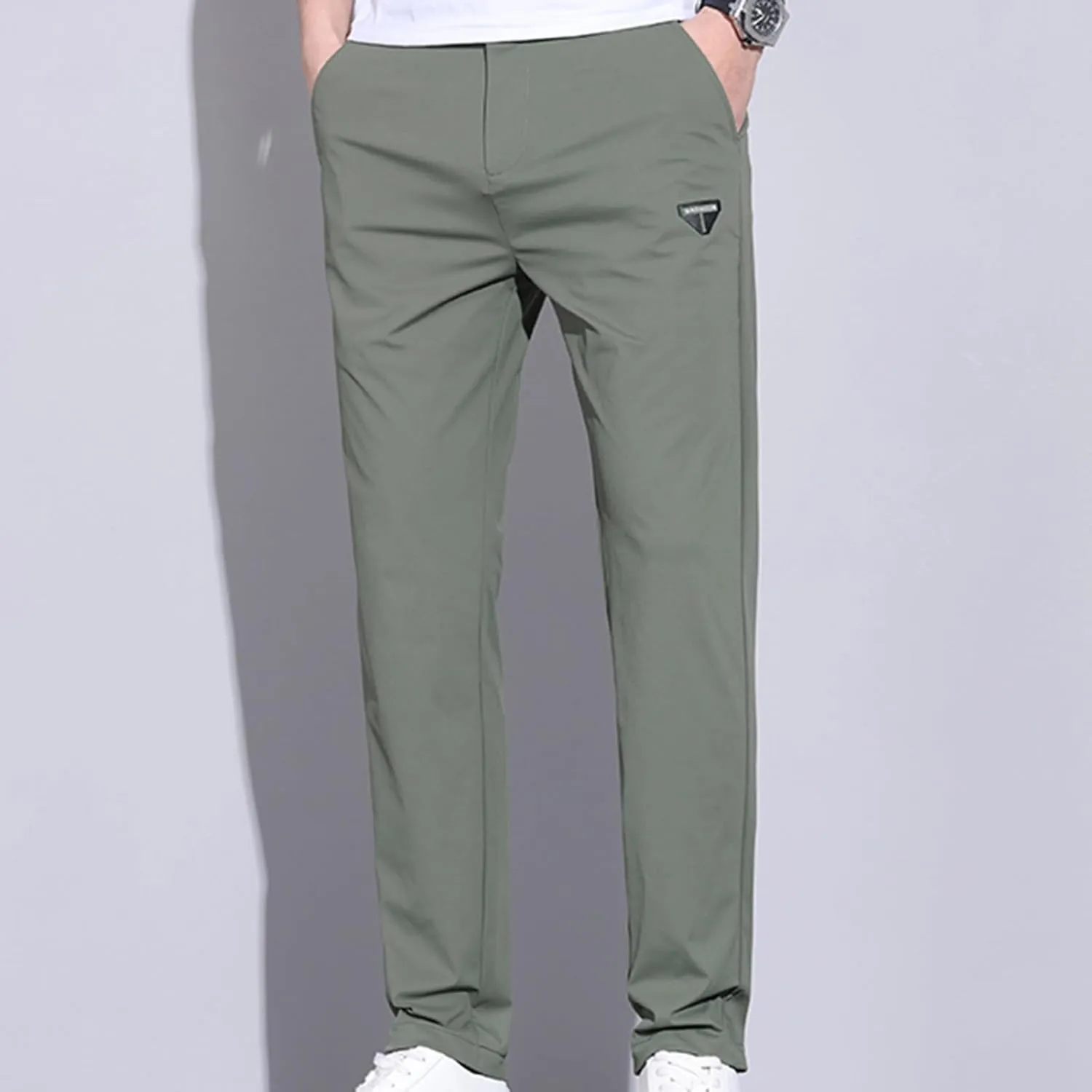 Men Chino Pants Slim Fit Straight Leg Trousers Casual Formal Pants Business Office Work Pant Elasticated Waist Workwear