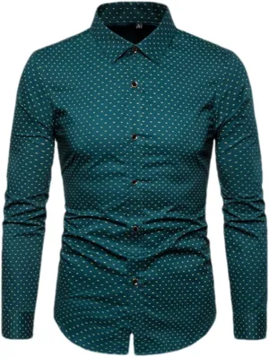Men Slim Fit Long Sleeve Shirt Print Polka Dot Lapel Autumn Casual Shirt