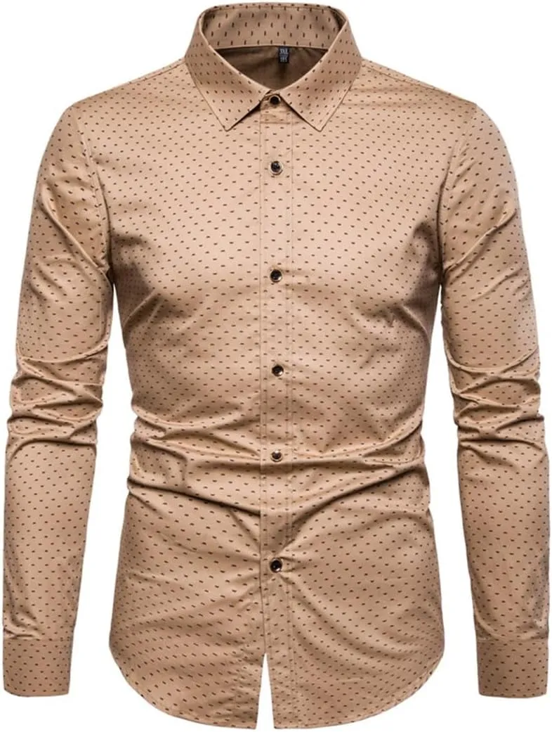 Men Slim Fit Long Sleeve Shirt Print Polka Dot Lapel Autumn Casual Shirt