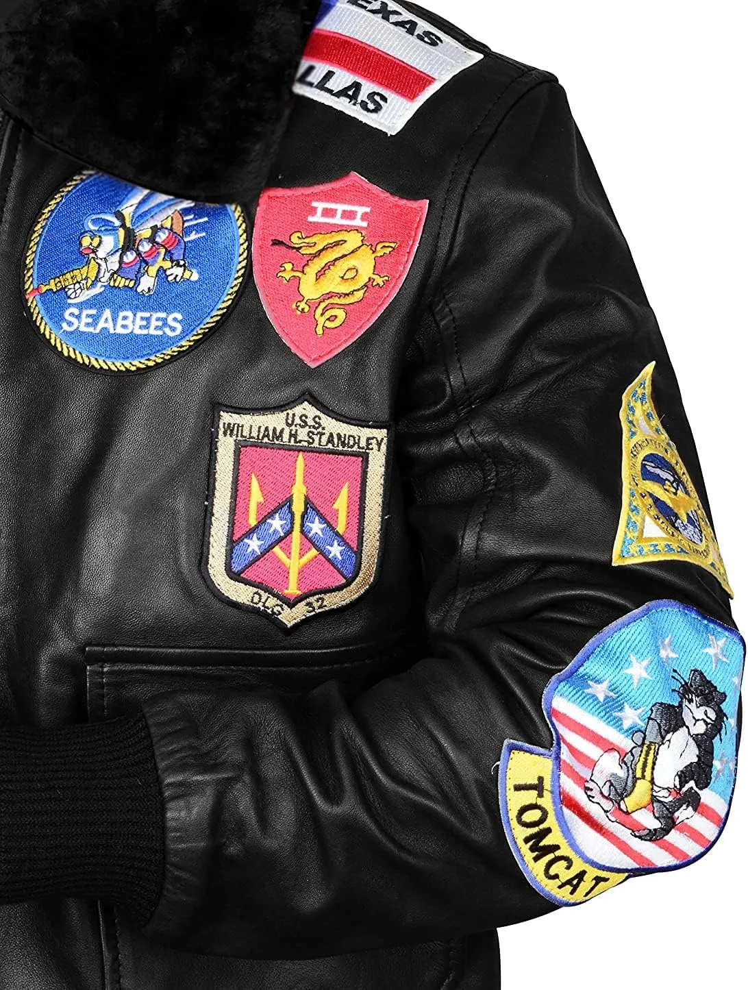 Men's Aviator USAAF Pilot Flying Multiple Patches G1 Bomber Fur Collar Brown Leather Jacket