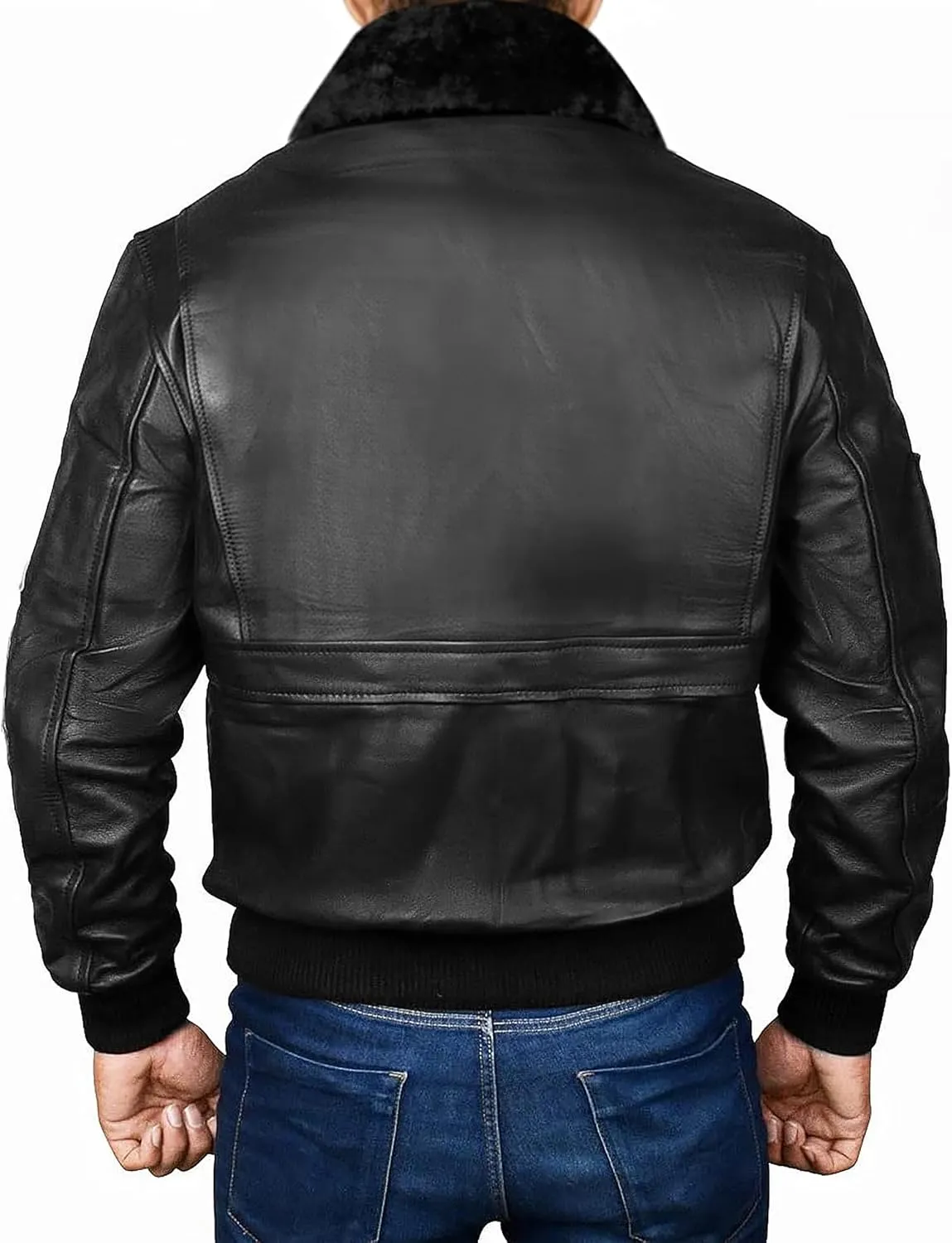 Men's Aviator USAAF Pilot Flying Multiple Patches G1 Bomber Fur Collar Brown Leather Jacket
