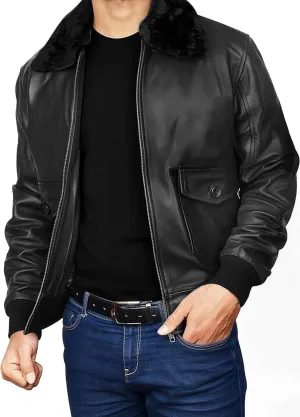 Men's Aviator USAAF Pilot Flying Multiple Patches G1 Bomber Fur Collar Brown Leather Jacket