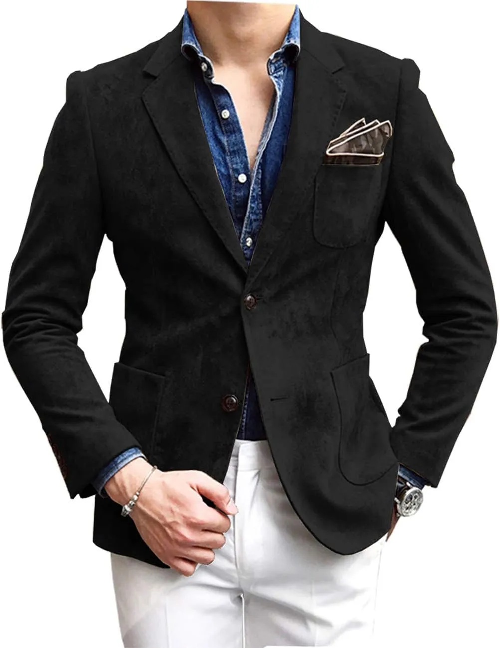 Mens Blazer Notch Lapel Suede Wear Coat Formal Single Breasted Thin Jacket