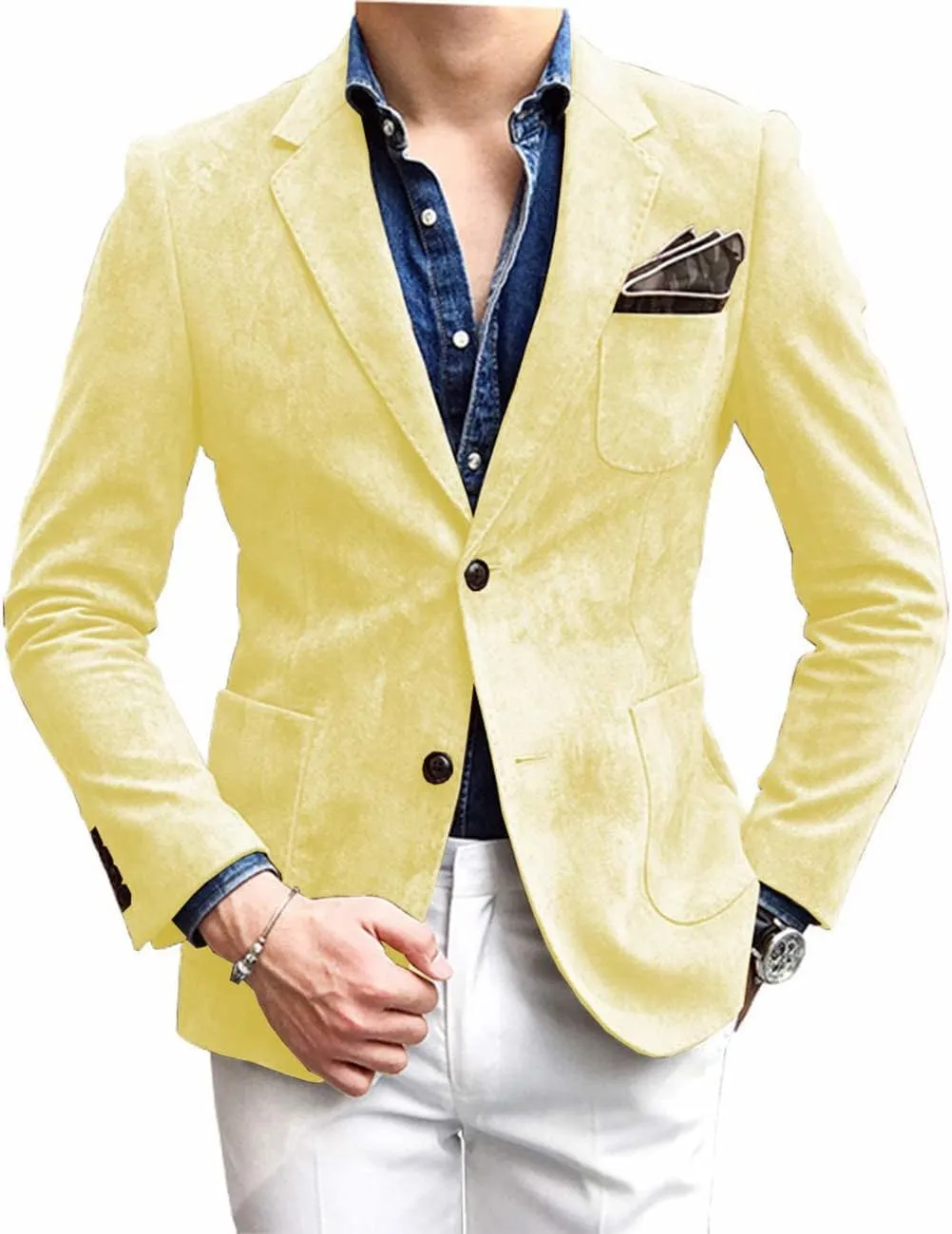 Mens Blazer Notch Lapel Suede Wear Coat Formal Single Breasted Thin Jacket