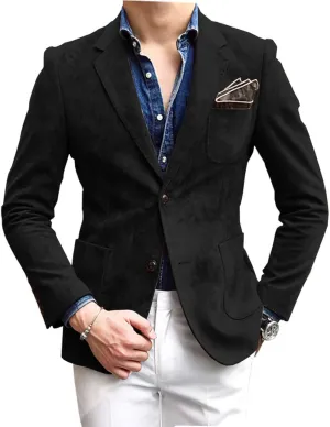 Mens Blazer Notch Lapel Suede Wear Coat Formal Single Breasted Thin Jacket