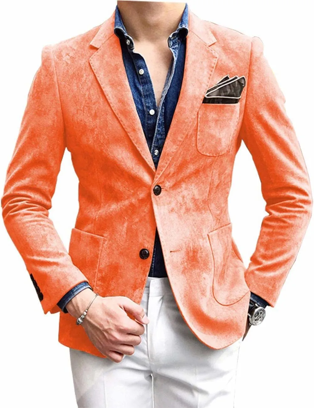 Mens Blazer Notch Lapel Suede Wear Coat Formal Single Breasted Thin Jacket