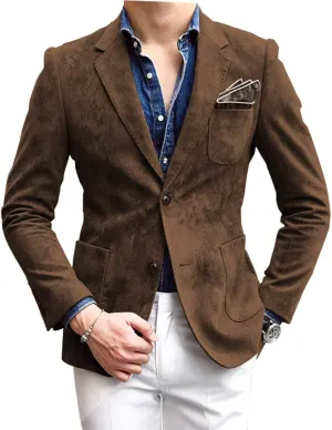 Mens Blazer Notch Lapel Suede Wear Coat Formal Single Breasted Thin Jacket