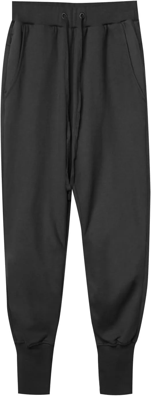 Mens Casual Pants with Pockets Chinos Pants Men Slim Fit Bound Feet Drawstring Elastic Waist Solid Color Sweatpants Trouser