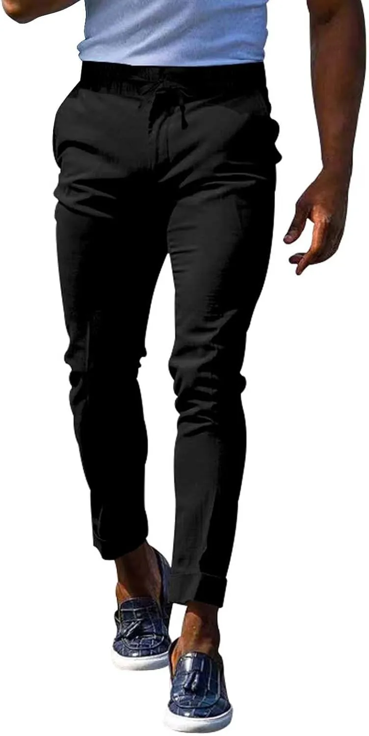 Mens Fashion Stretch Dress Pants Slim Fit Skinny Flat-Front Chino Pants Big and Tall Business Skinny Golf Trousers