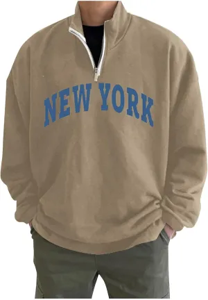 Men's Letter Graphic Print Pullover Crewneck New York Sweatshirt Casual Long Sleeve Tops Oversized Streetwear