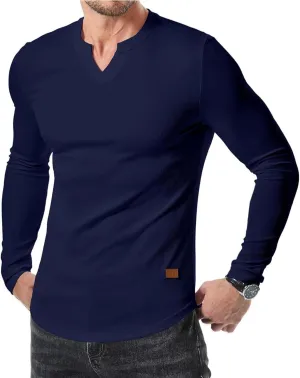 Men's Long Sleeve V-Neck T-Shirt, Soft Cotton, Slim Fit, Casual Wear, Burgundy, Stylish and Comfortable Design