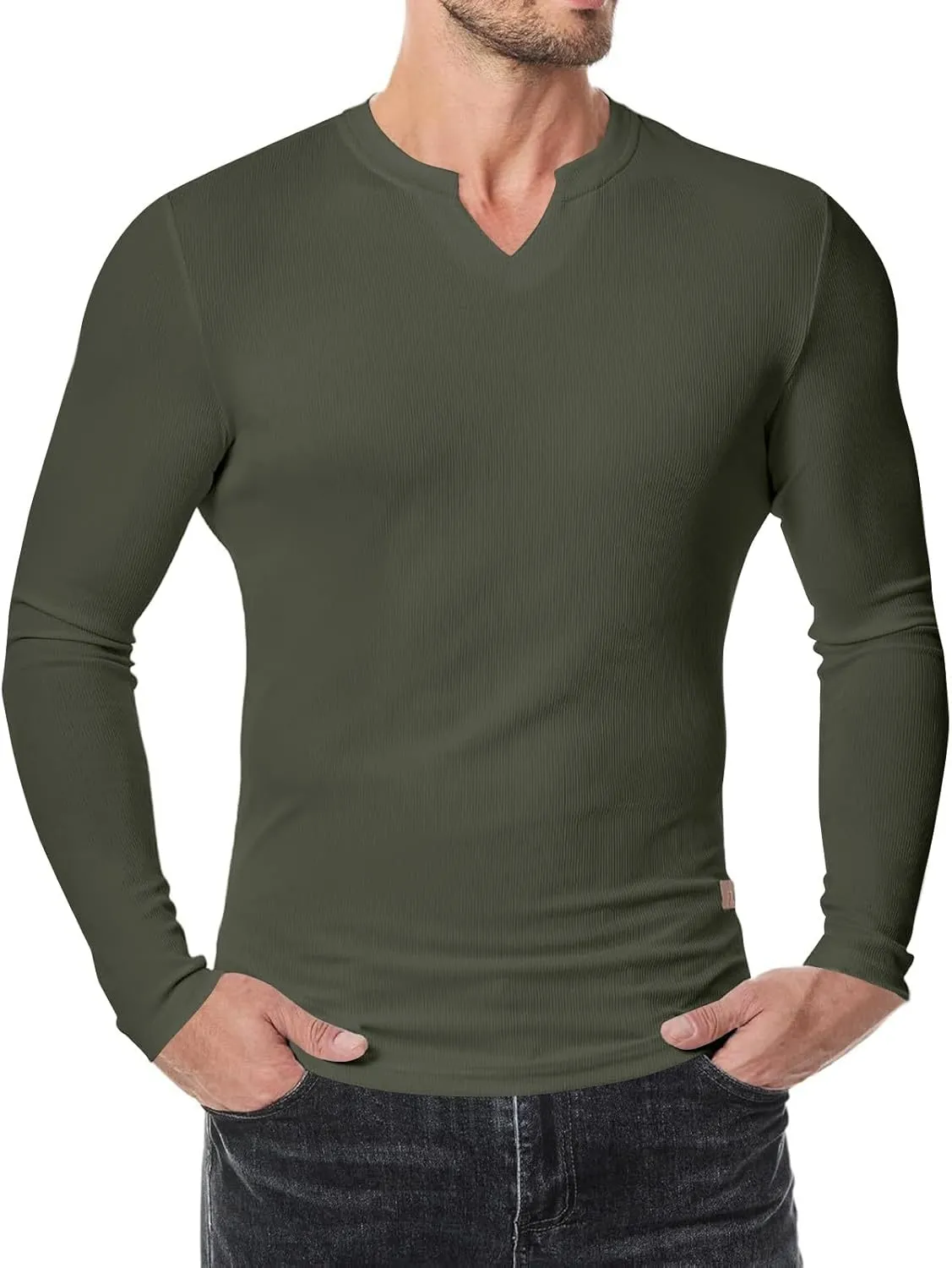 Men's Long Sleeve V-Neck T-Shirt, Soft Cotton, Slim Fit, Casual Wear, Burgundy, Stylish and Comfortable Design