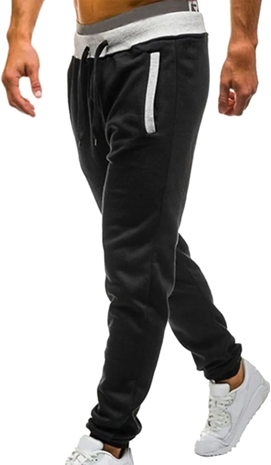 Mens Mid Waist Elastic Drawstring Solid Jogger Tapered Pants with Pockets Casual Long Pant Lightweight Soft Pajamas Trousers