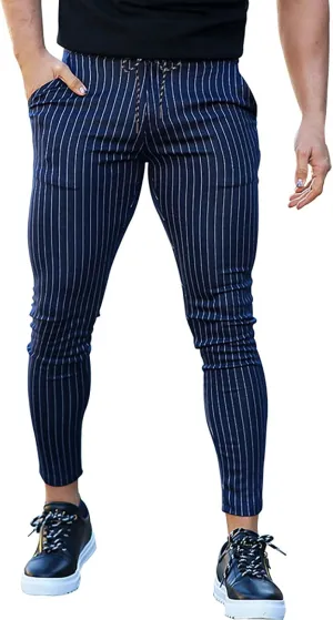 Mens Modern Stretch Wrinkle Resistant Chino Pants Slim Fit Skinny Long Pants Casual Business Golf Dress Pants Taped Pants